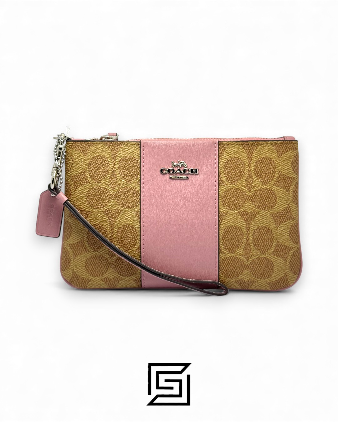 Coach Small Wristlet In Colorblock Signature Canva Brown x Pink No. F32445 - Image 1