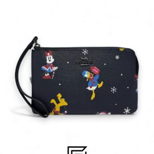 Coach Corner Zip Wristlet In Leather With Disney Holiday Print Black Style No. CN031 - Image 1