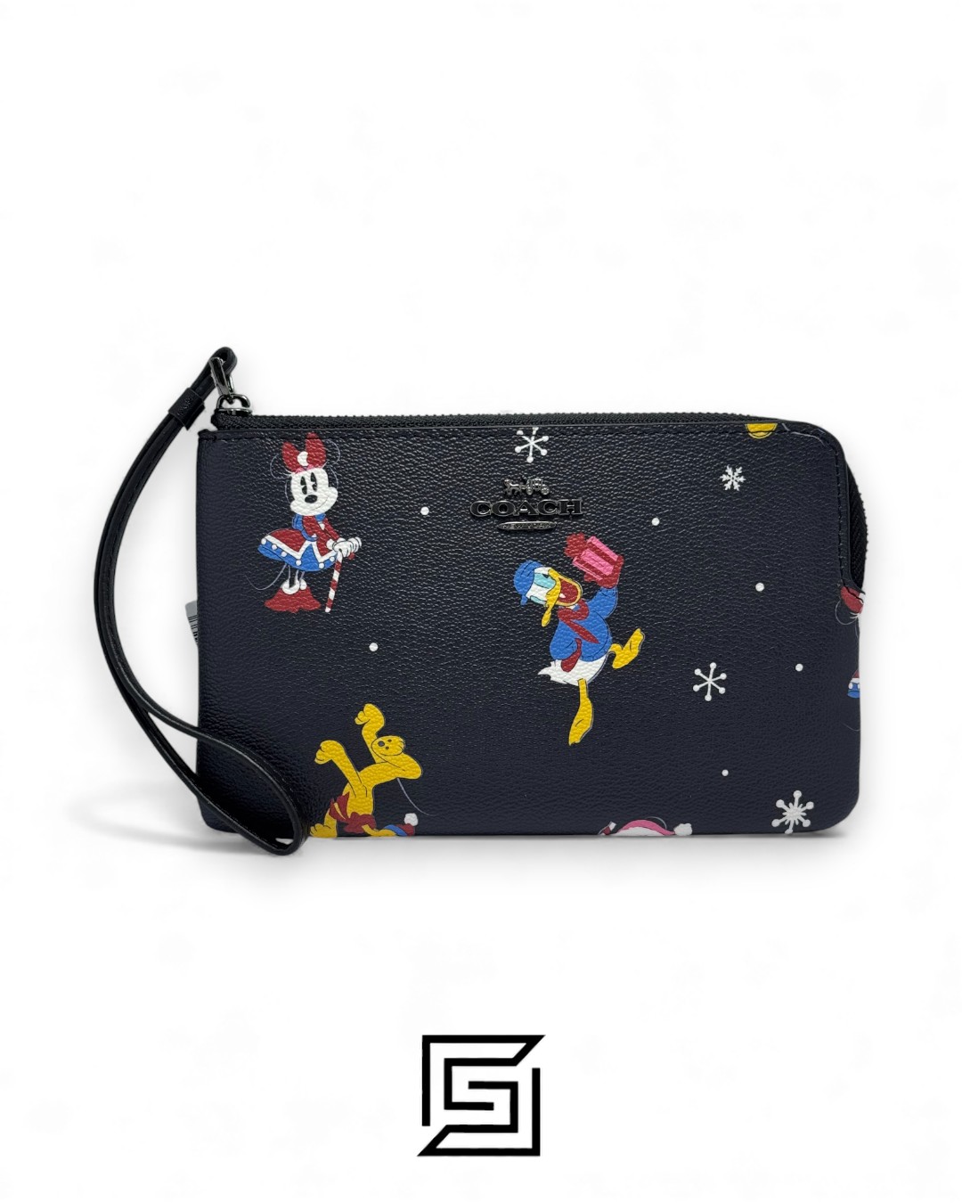 Coach Corner Zip Wristlet In Leather With Disney Holiday Print Black Style No. CN031 - Image 1