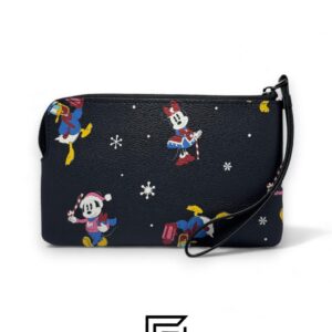 Coach Corner Zip Wristlet In Leather With Disney Holiday Print Black Style No. CN031 - Image 2