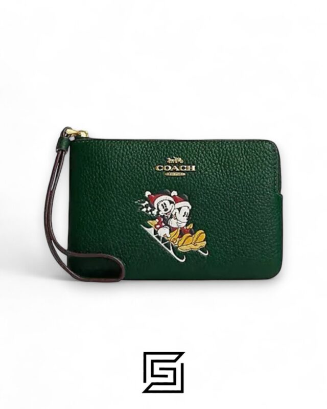 Coach X Disney Corner Zip Wristlet With Sled Motif Dark Pine Style No. CN025