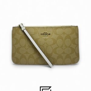 Coach Large Wristlet In Signature Canvas Khaki x White Style No. F58695 - Image 1