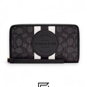 ⁦Coach Dempsey Large Phone Wallet In Signature Jacquard With Stripe And Coach Patch Black Style No. C4110⁩ - الصورة ⁦1⁩