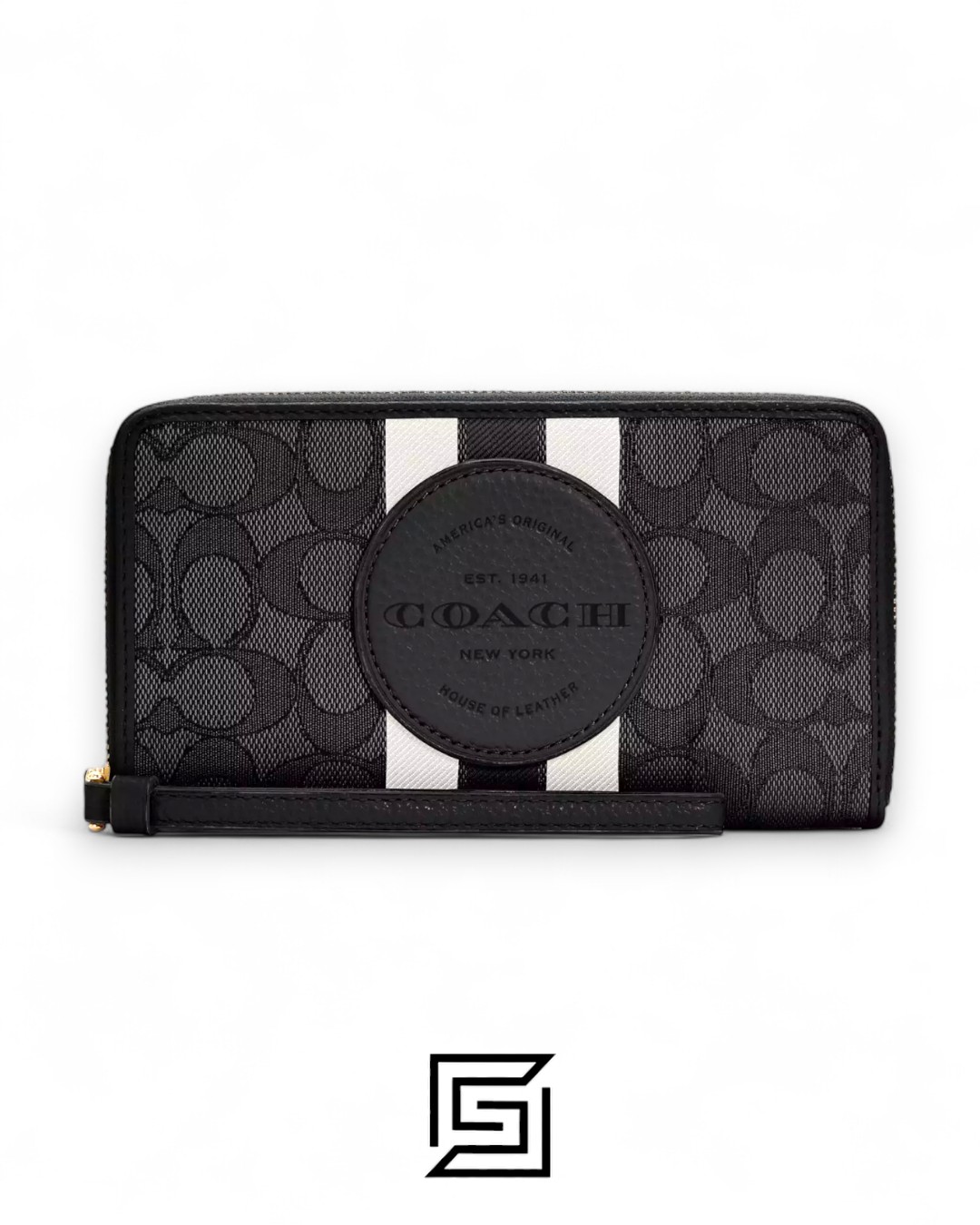 ⁦Coach Dempsey Large Phone Wallet In Signature Jacquard With Stripe And Coach Patch Black Style No. C4110⁩ - الصورة ⁦1⁩