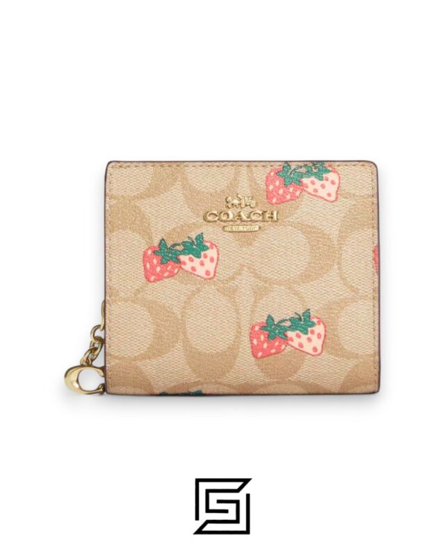 Coach Snap Wallet In Signature Canvas With Strawberry Print Style No. CB605