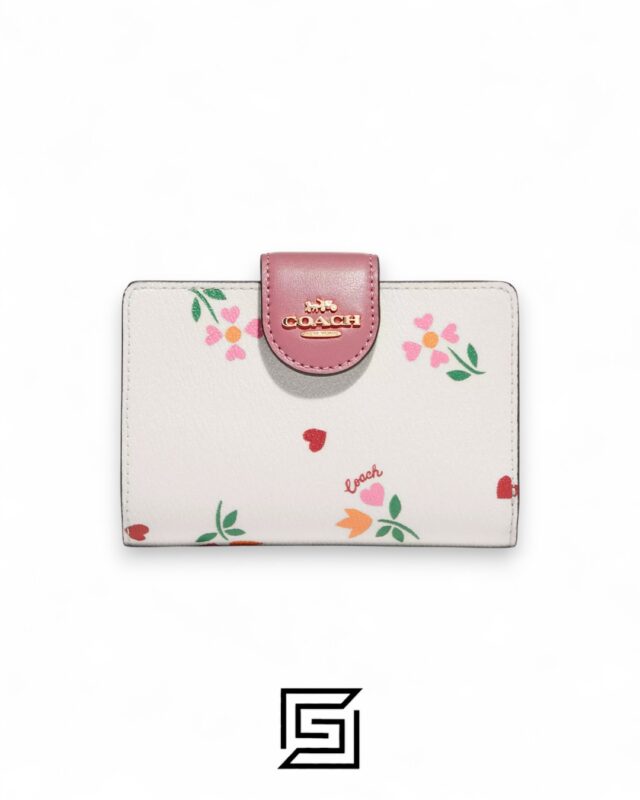 Coach Medium Corner Zip Wallet With Heart Petal Print Style No. C7652