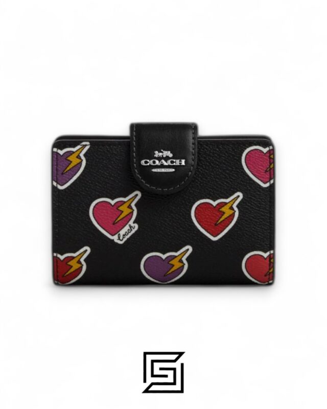 Coach Women's Medium Corner Zip Wallet With Heart Bolt Print Style No. CW527