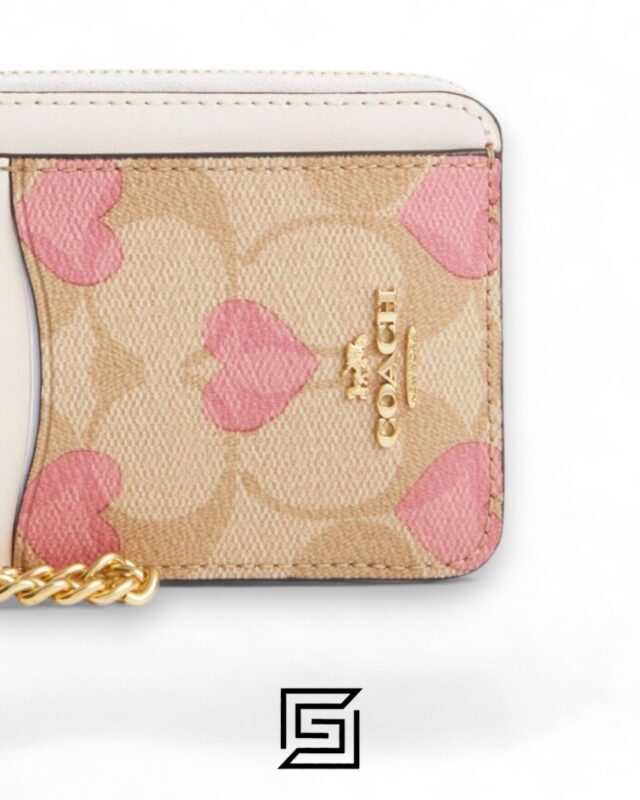 Coach Zip Card Case In Signature Canvas With Heart Print Style No. CW883