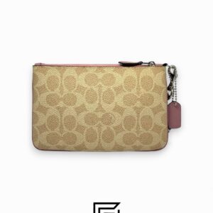 Coach Small Wristlet In Colorblock Signature Canva Khaki x Pink No. F32445 - Image 2