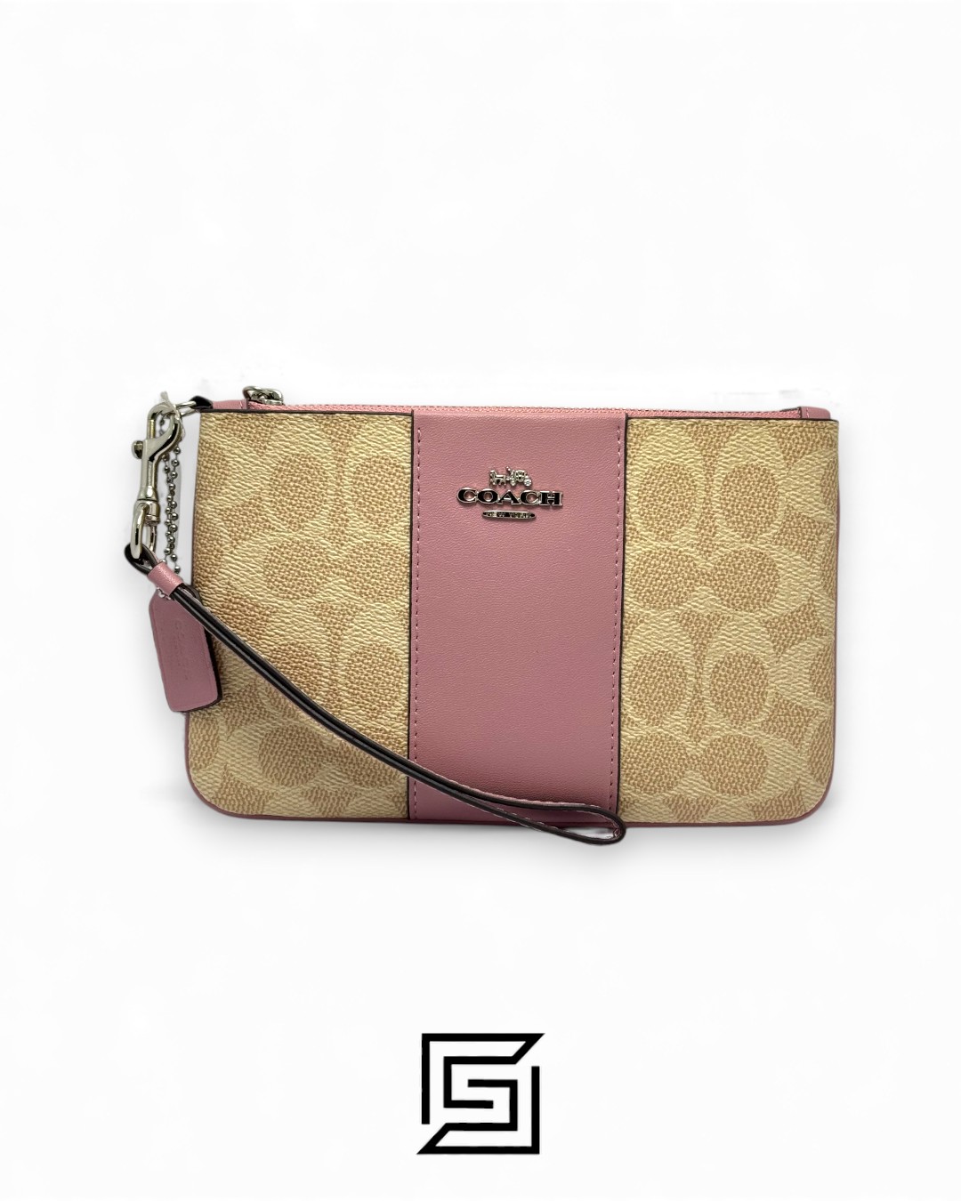 Coach Small Wristlet In Colorblock Signature Canva Khaki x Pink No. F32445 - Image 1