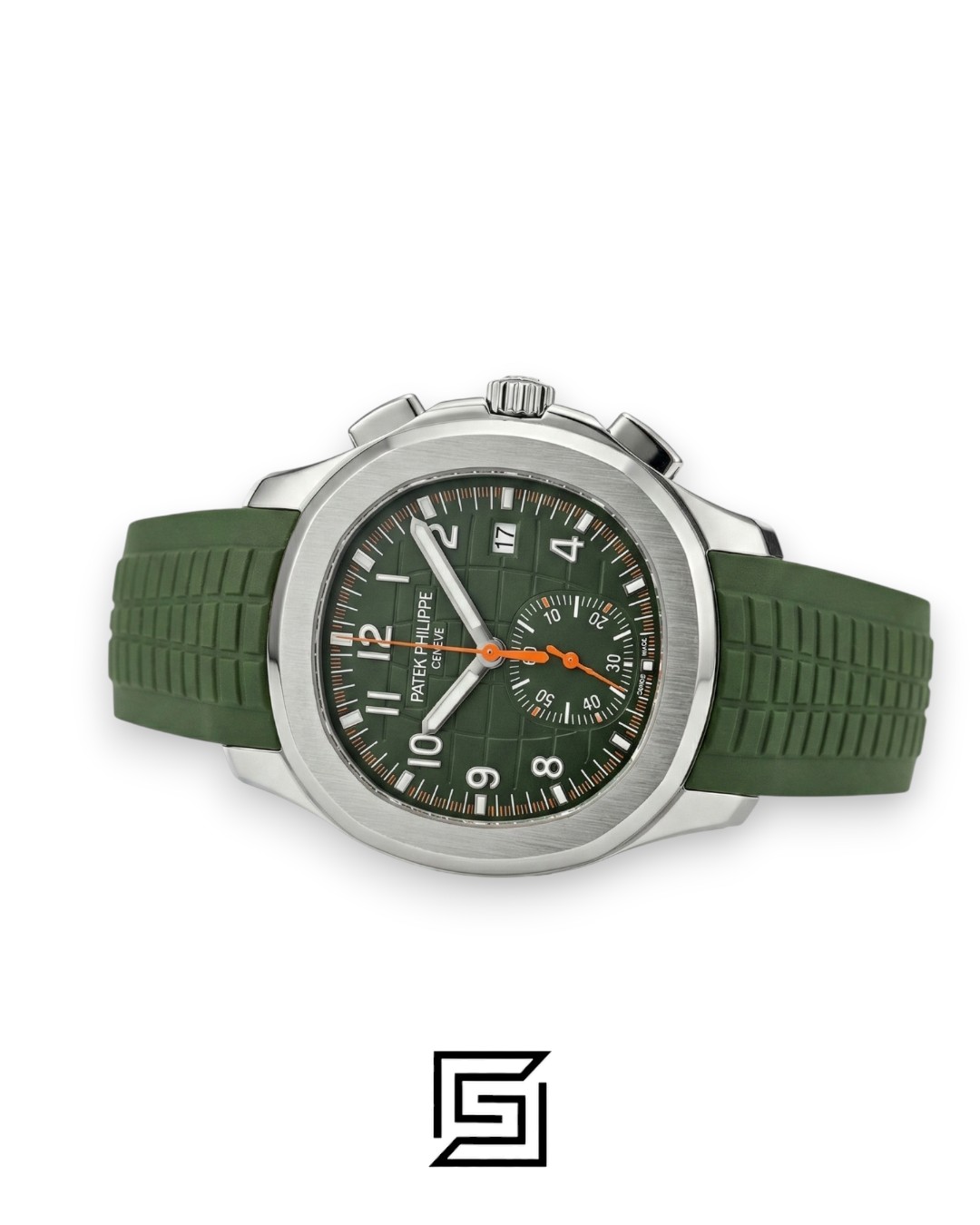 Patek Philippe Aquanaut Chronograph – Green Dial × Green Rubber Strap – Japanese Automatic Orange Second Hand - Image 3