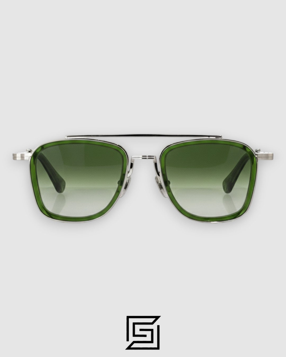 John Dalia BARD C107 Green Lenses and Green Frame Silver Metal  Sunglasses - Image 2