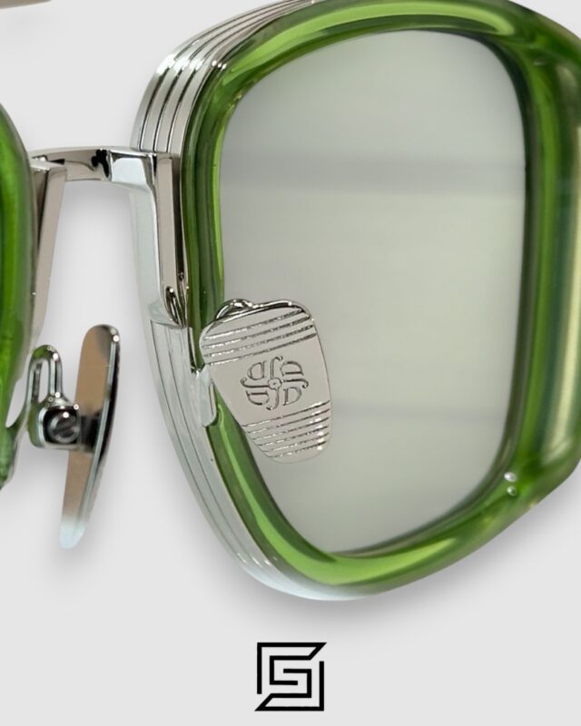 John Dalia BARD C107 Green Lenses and Green Frame Silver Metal Sunglasses