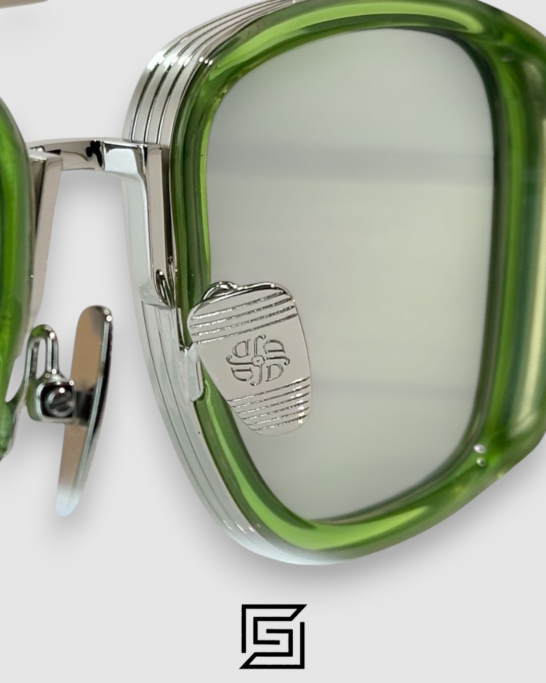 John Dalia BARD C107 Green Lenses and Green Frame Silver Metal  Sunglasses - Image 4