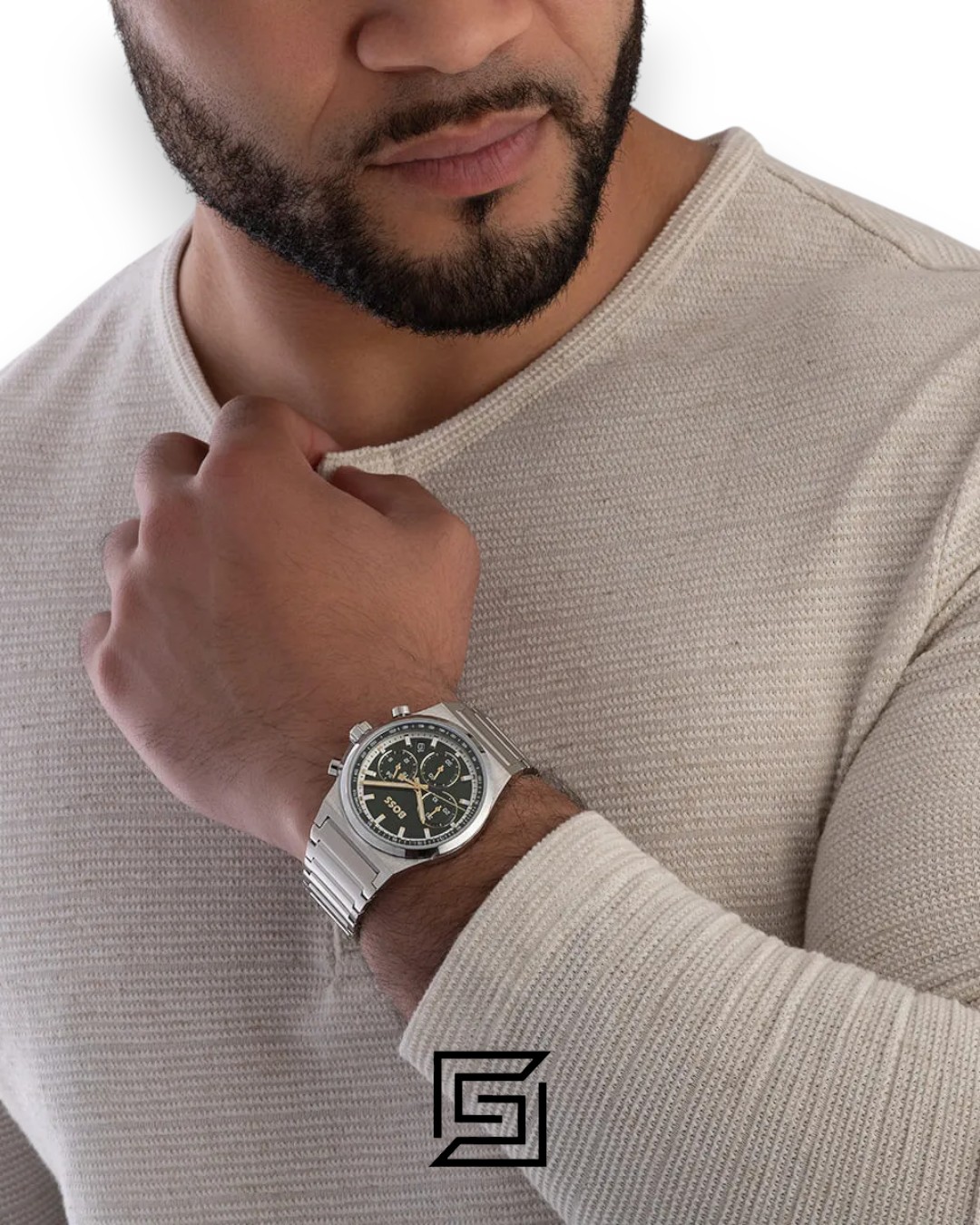 ⁦Hugo Boss 1514220 Men's Silver Stainless Steel Green Dial Watch⁩ - الصورة ⁦4⁩