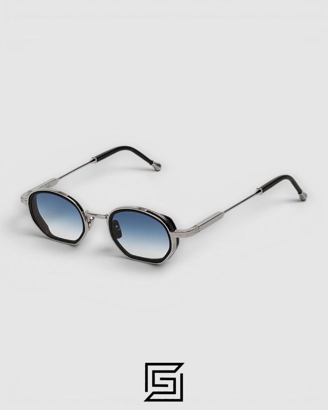 John Dalia MATT Black Grey Silver-Lens-Blue Sunglasses