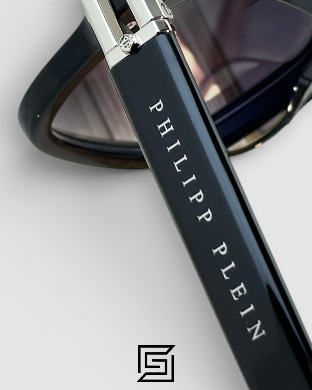 Philipp Plein LIGHT FIGHTER VPP021 Black Frame Sunglasses with Black Lenses and Silver Details