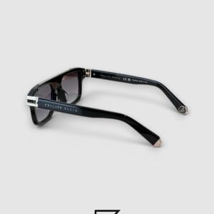 ⁦Philipp Plein LIGHT FIGHTER VPP021 Black Frame Sunglasses with Black Lenses and Silver Details⁩ - الصورة ⁦2⁩