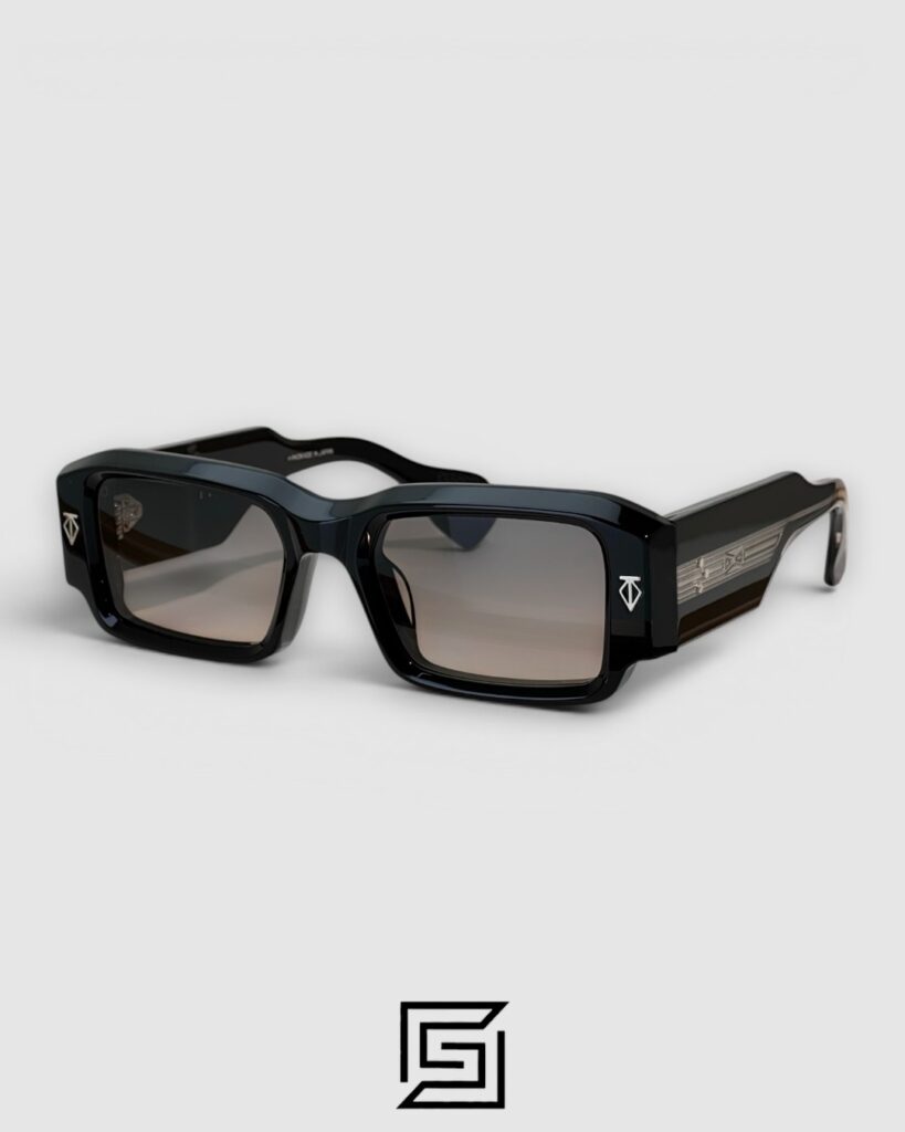 ROSSI Black Frame Blue Lenses Gold Arm