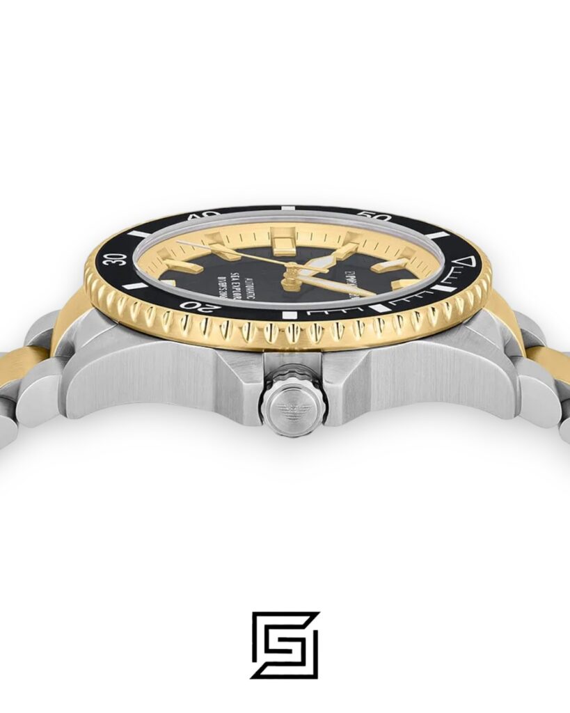 Emporio Armani AR60089 Two-Tone Automatic Dive Watch with Black Dial