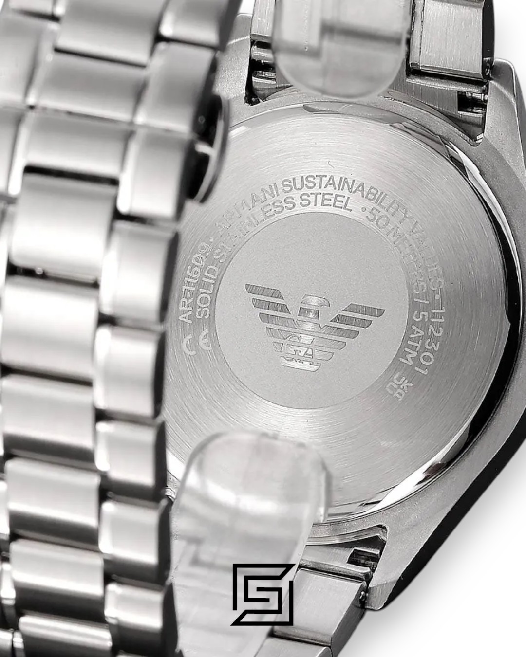 ⁦Emporio Armani AR11602 Men's Silver Stainless Steel Chronograph Watch with Black Dial⁩ - الصورة ⁦5⁩