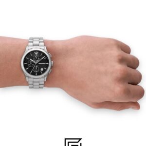 ⁦Emporio Armani AR11602 Men's Silver Stainless Steel Chronograph Watch with Black Dial⁩ - الصورة ⁦7⁩