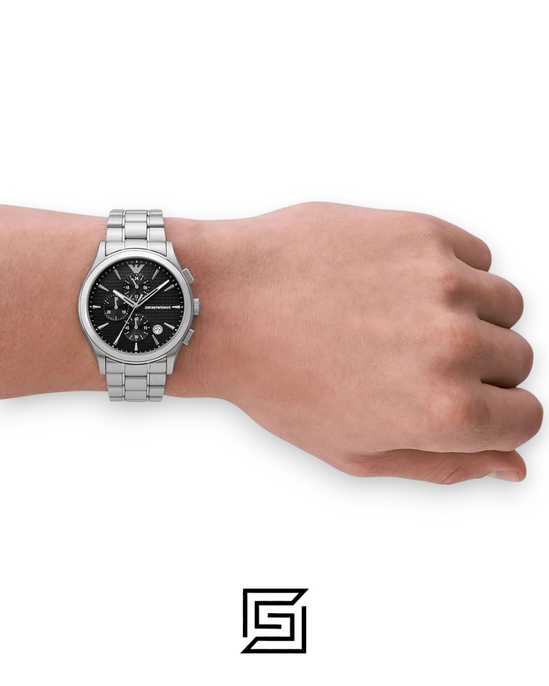 ⁦Emporio Armani AR11602 Men's Silver Stainless Steel Chronograph Watch with Black Dial⁩ - الصورة ⁦7⁩