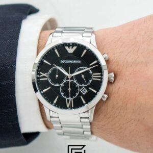 ⁦Emporio Armani AR11208 Silver Stainless Steel Men's Watch with Black Dial⁩ - الصورة ⁦11⁩