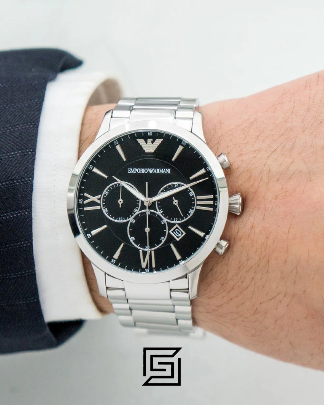 ⁦Emporio Armani AR11208 Silver Stainless Steel Men's Watch with Black Dial⁩ - الصورة ⁦11⁩