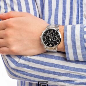 ⁦Emporio Armani AR11208 Silver Stainless Steel Men's Watch with Black Dial⁩ - الصورة ⁦13⁩