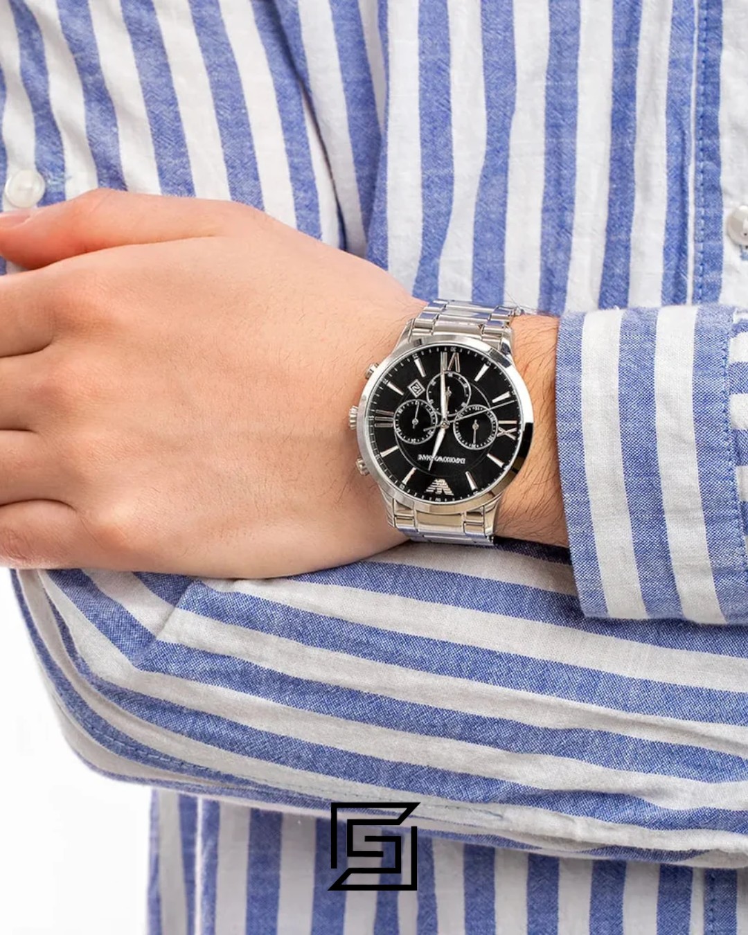 ⁦Emporio Armani AR11208 Silver Stainless Steel Men's Watch with Black Dial⁩ - الصورة ⁦13⁩
