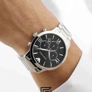 ⁦Emporio Armani AR11208 Silver Stainless Steel Men's Watch with Black Dial⁩ - الصورة ⁦12⁩