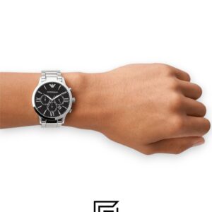 ⁦Emporio Armani AR11208 Silver Stainless Steel Men's Watch with Black Dial⁩ - الصورة ⁦10⁩