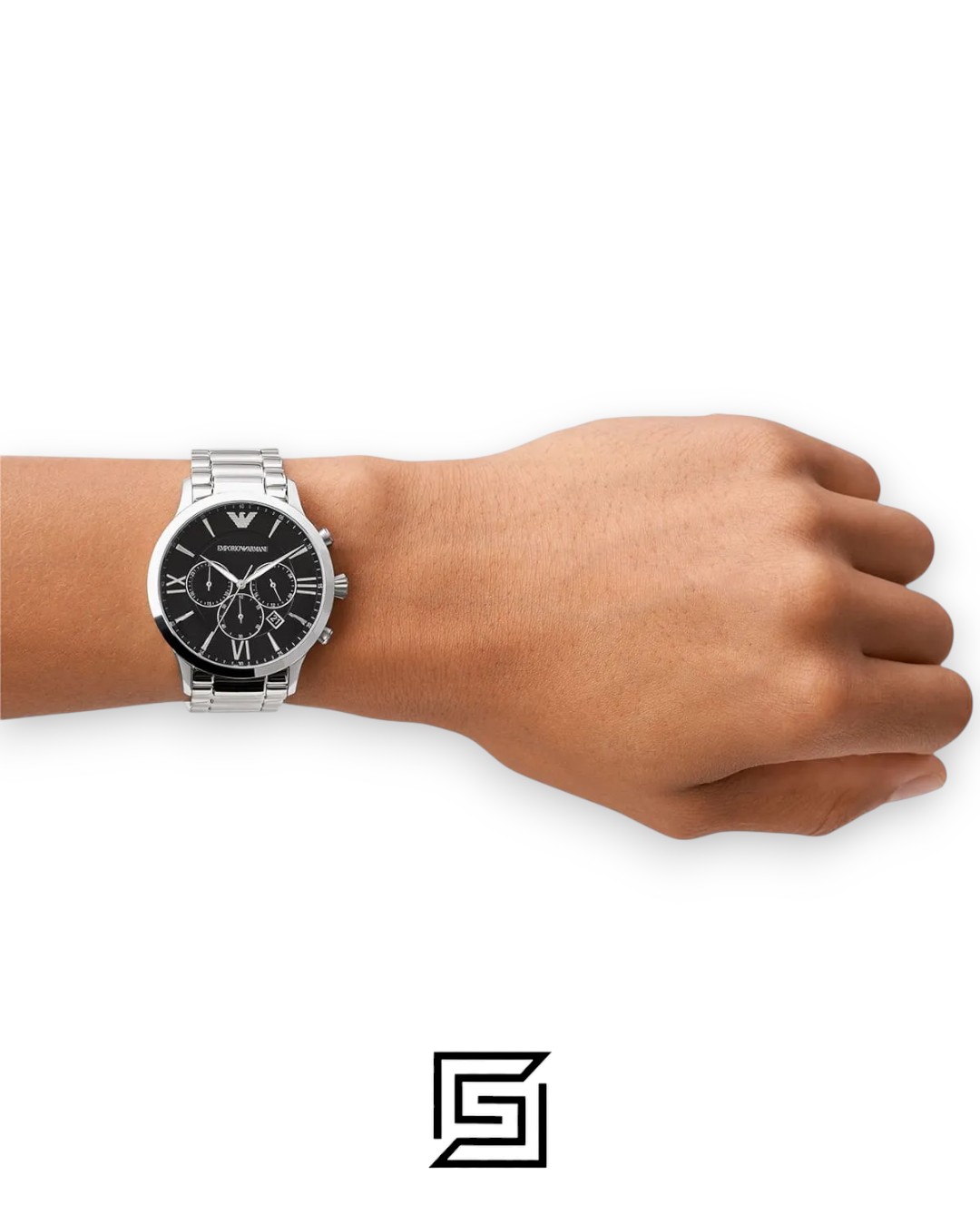 ⁦Emporio Armani AR11208 Silver Stainless Steel Men's Watch with Black Dial⁩ - الصورة ⁦10⁩