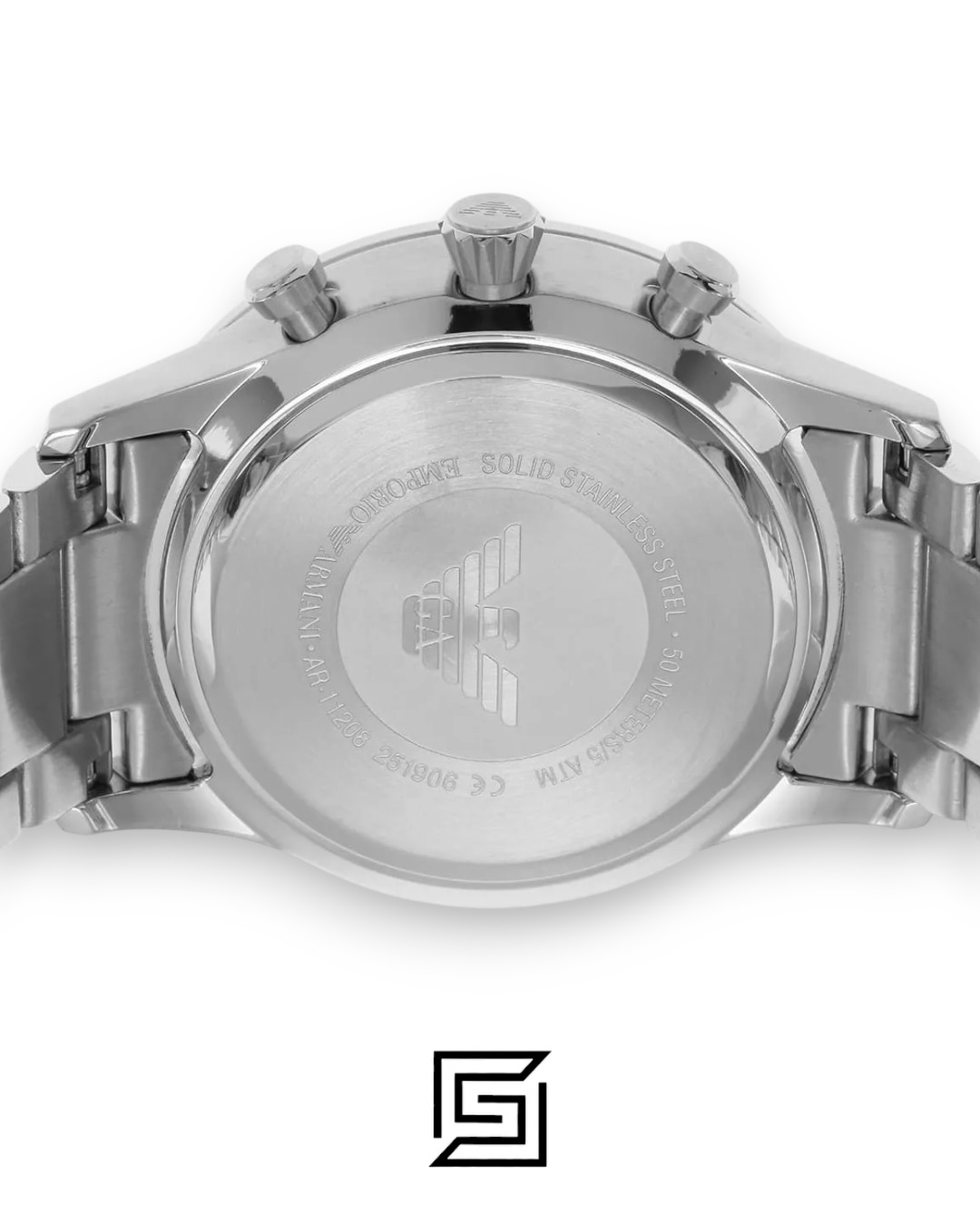 ⁦Emporio Armani AR11208 Silver Stainless Steel Men's Watch with Black Dial⁩ - الصورة ⁦7⁩