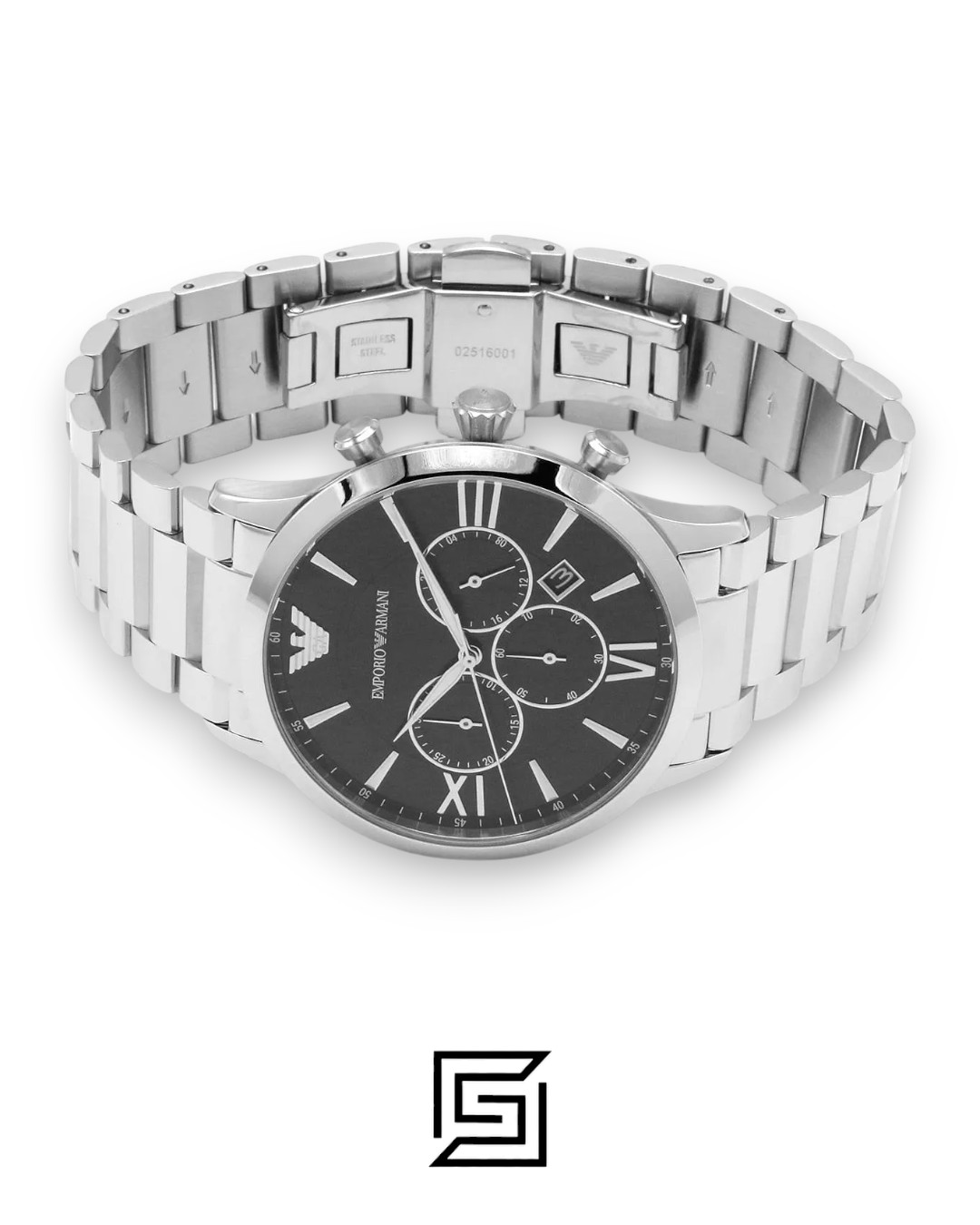 ⁦Emporio Armani AR11208 Silver Stainless Steel Men's Watch with Black Dial⁩ - الصورة ⁦6⁩