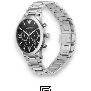 ⁦Emporio Armani AR11208 Silver Stainless Steel Men's Watch with Black Dial⁩ - الصورة ⁦4⁩