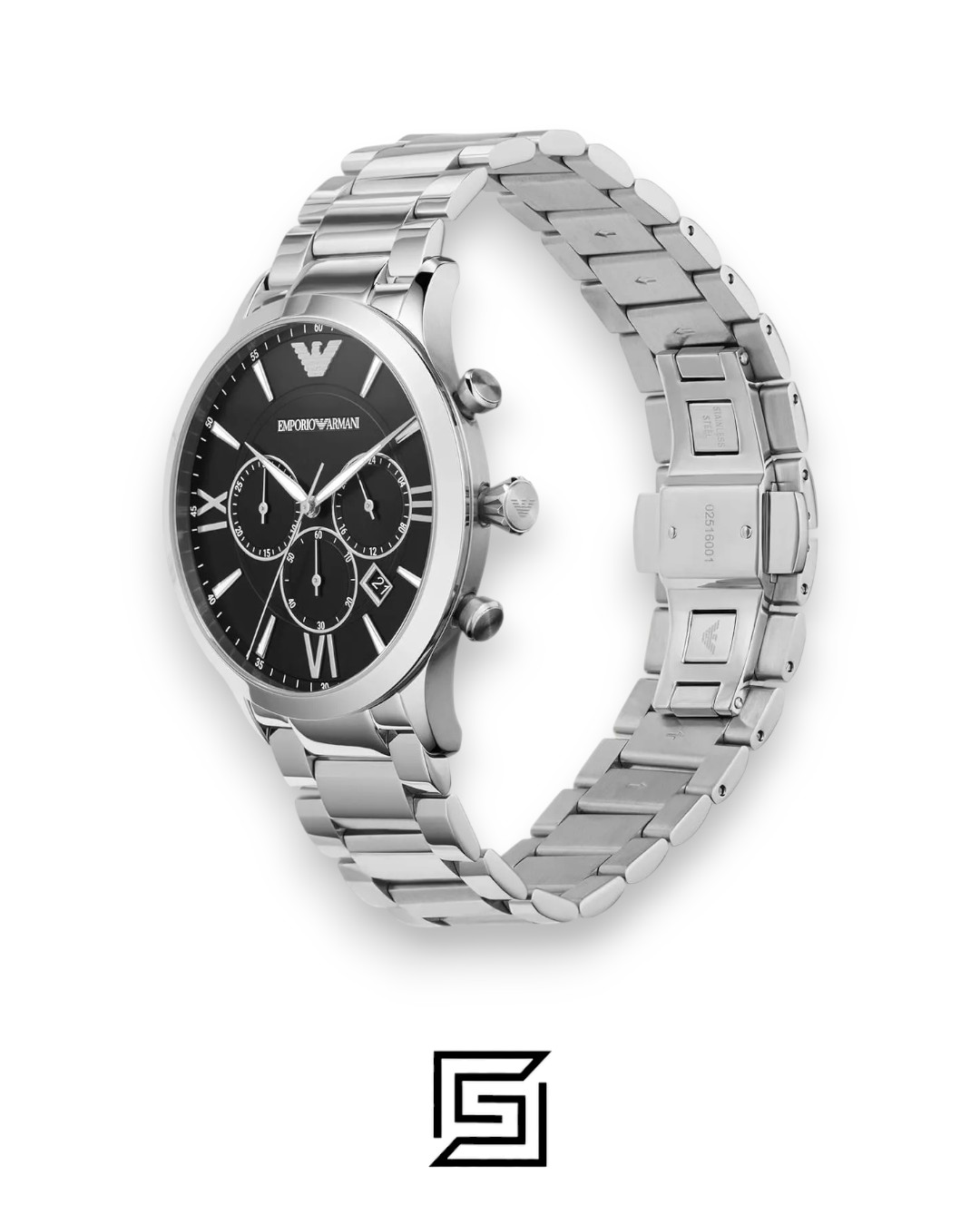 ⁦Emporio Armani AR11208 Silver Stainless Steel Men's Watch with Black Dial⁩ - الصورة ⁦4⁩