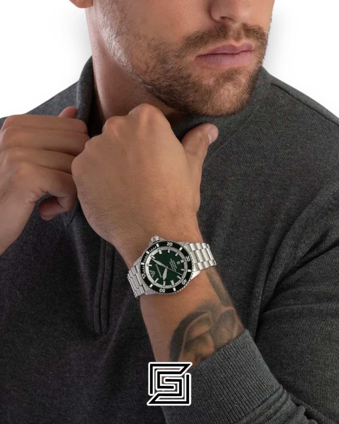 ⁦Armani AR60080 Men's Stainless Steel Green Dial Watch⁩ - الصورة ⁦7⁩