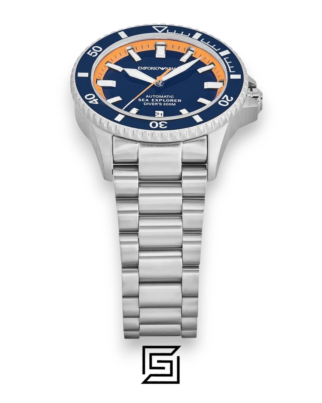 ⁦Armani AR60090 Automatic Sea Explorer Diver's 200m Blue Dial Stainless Steel Watch⁩ - الصورة ⁦9⁩