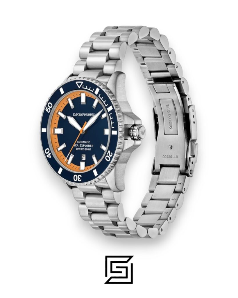 Armani AR60090 Automatic Sea Explorer Diver's 200m Blue Dial Stainless Steel Watch