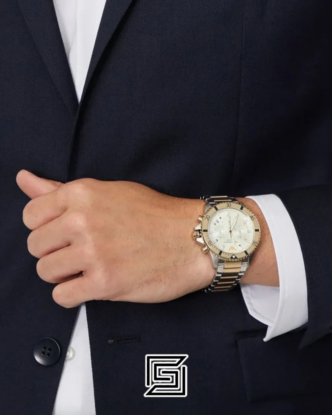 Emporio Armani AR11606 Two-Tone Gold and Silver Case 43mm Chronograph Watch with Cream Dial - Image 8