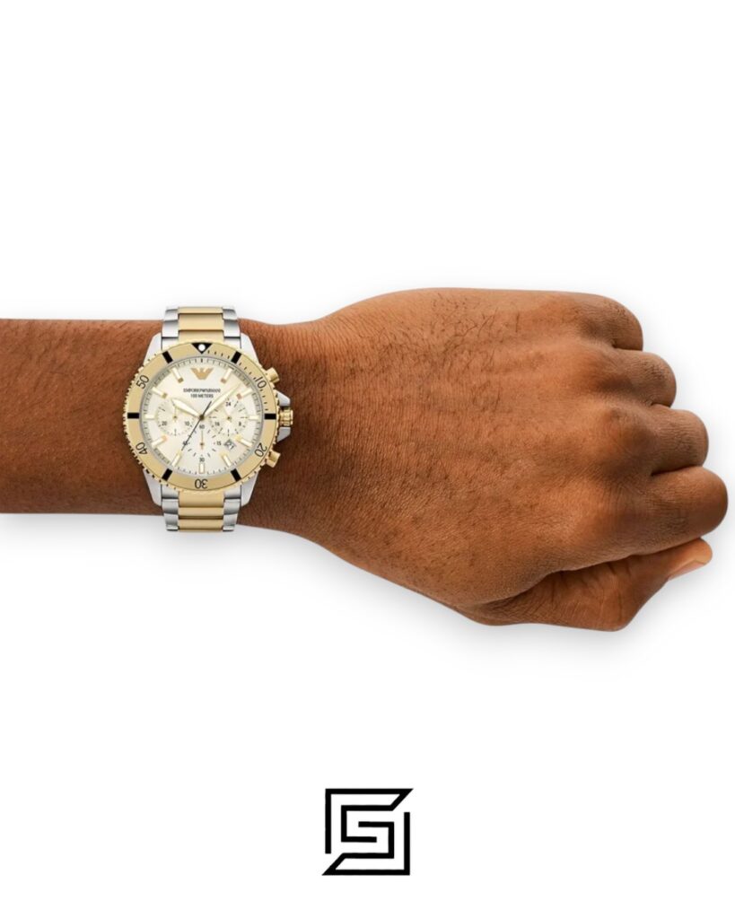 Emporio Armani AR11606 Two-Tone Gold and Silver Case 43mm Chronograph Watch with Cream Dial