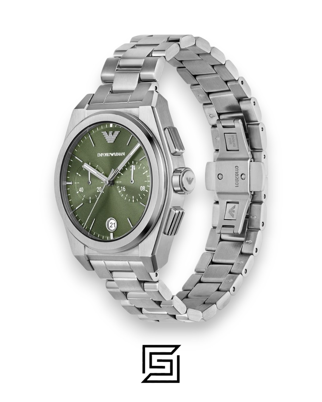 Emporio Armani AR11640 Men's Stainless Steel Green Chronograph Watch 43mm - Image 2
