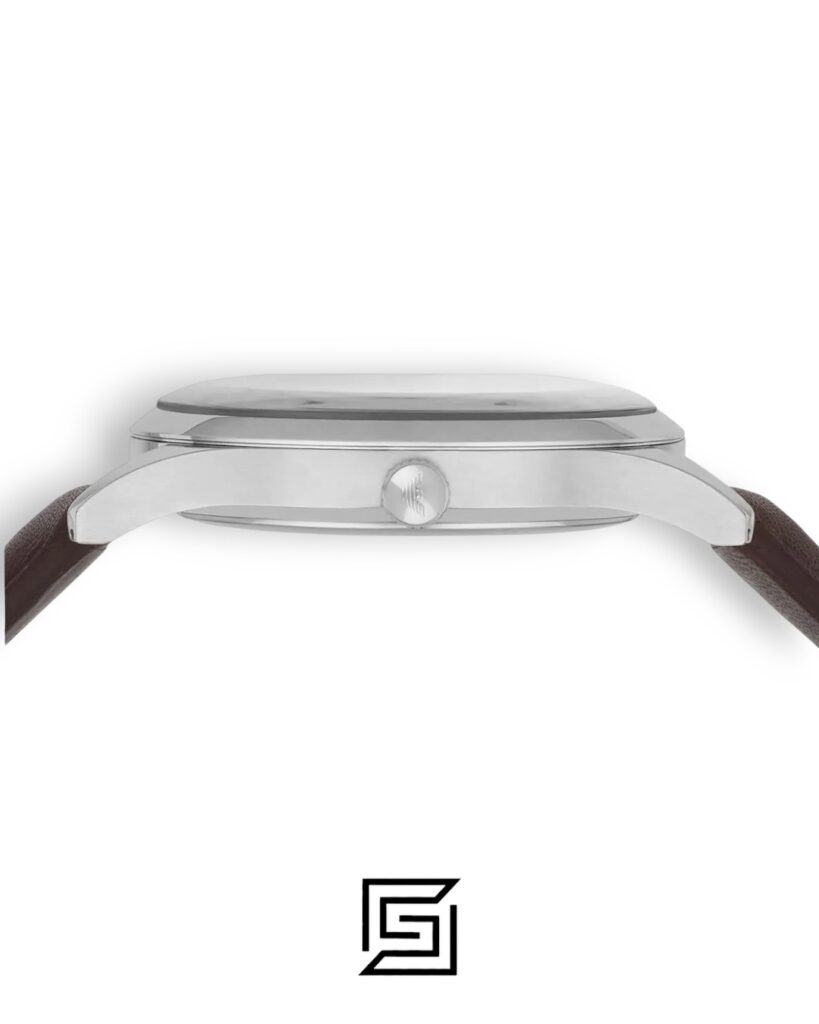 Emporio Armani AR1944 Men's Silver Case Blue Dial Brown Leather Watch
