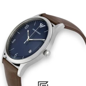 ⁦Emporio Armani AR1944 Men's Silver Case Blue Dial Brown Leather Watch⁩ - الصورة ⁦4⁩