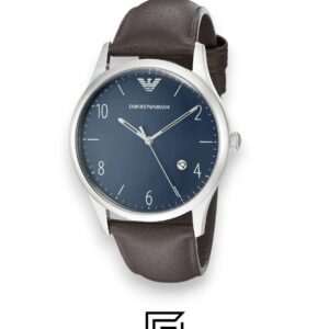 ⁦Emporio Armani AR1944 Men's Silver Case Blue Dial Brown Leather Watch⁩ - الصورة ⁦2⁩