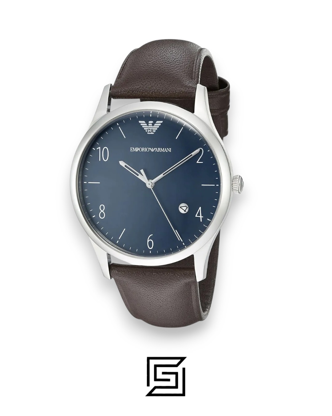 ⁦Emporio Armani AR1944 Men's Silver Case Blue Dial Brown Leather Watch⁩ - الصورة ⁦2⁩