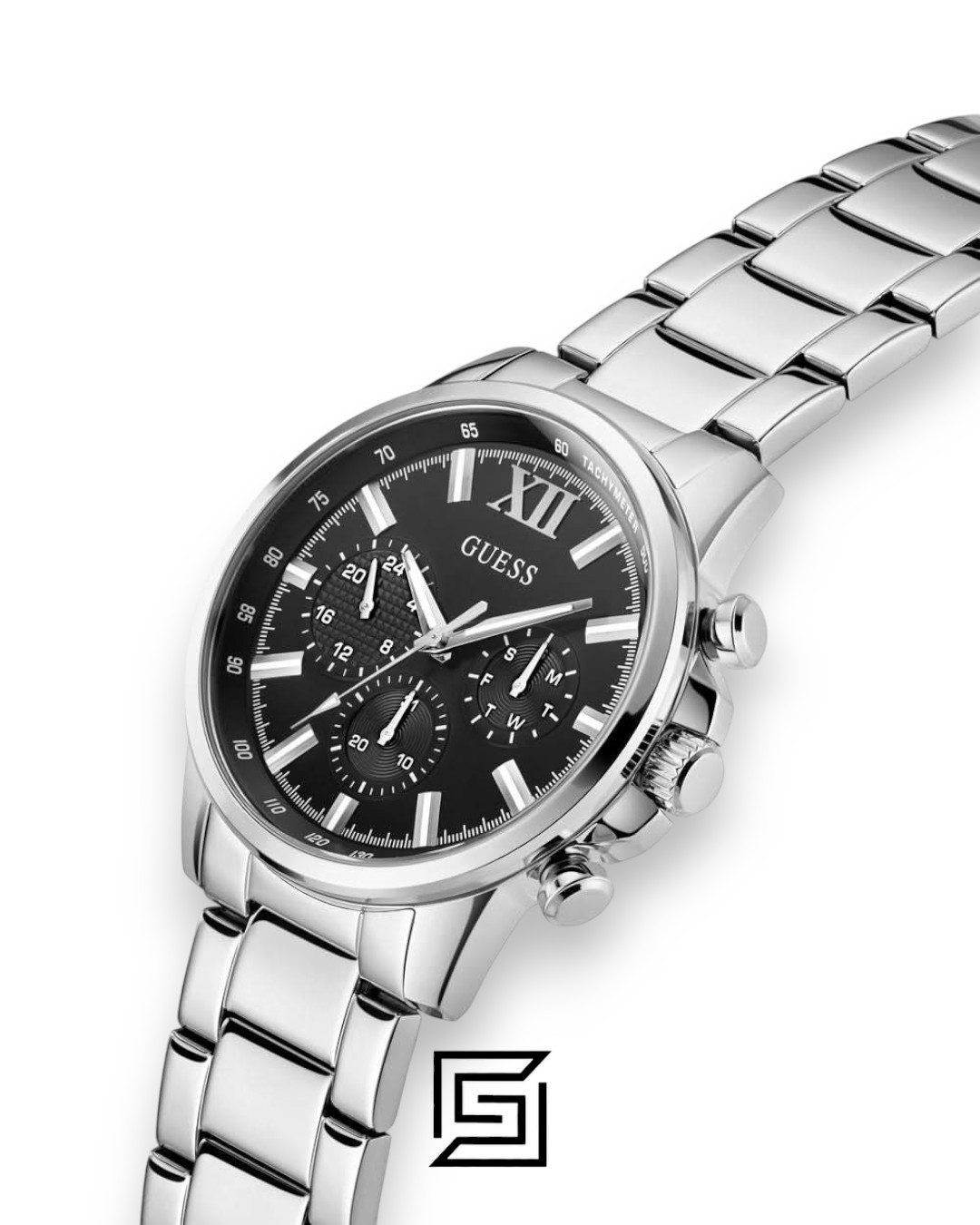 Guess GW0900G1 Men's Silver Stainless Steel Watch with Black Dial - Image 5