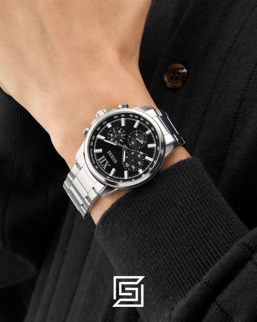 Guess GW0900G1 Men's Silver Stainless Steel Watch with Black Dial - Image 6